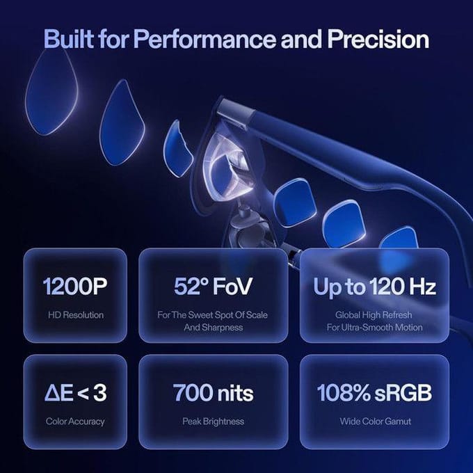 1S AR-bril Augmented Reality bril 3DoF Native Real 3D, X1-chip voor iPhone 17/16/15 XREAL 1S