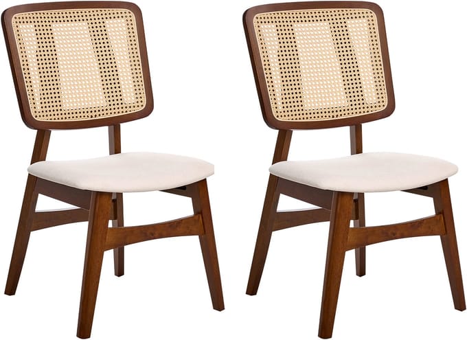 ALCOVA - Eetkamerstoel set van 2 - Donkerbruin - Rubberhout/Polyester