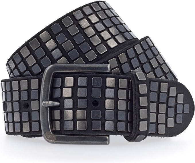 b.belt Leren Riem 40 mm Full Leather Belt with Mixed Rivets W100 Black Zwart