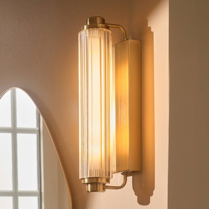 Nordlux Wandlamp Nimal Double, IP44, kunststof, metaal, messing