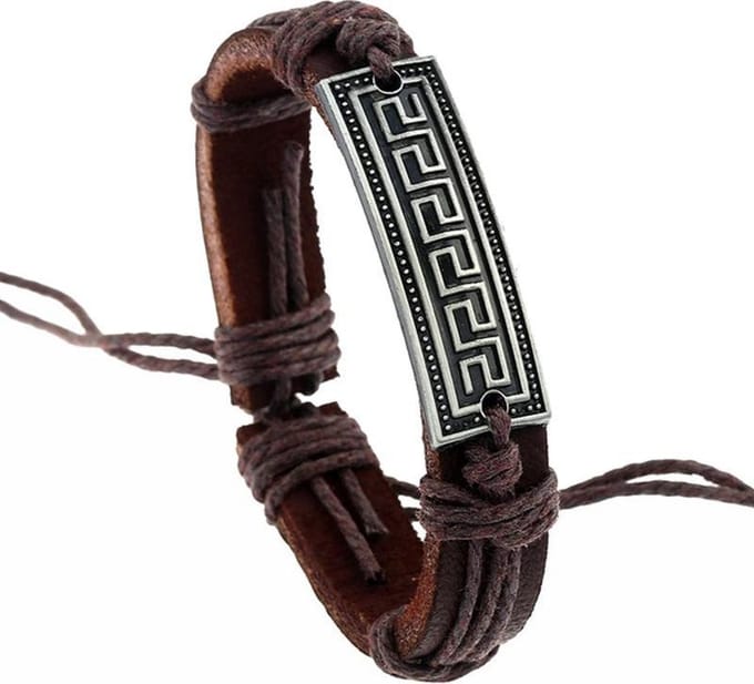 Fako Bijoux® - Leren Armband - Leder - Plate Egypte - Bruin