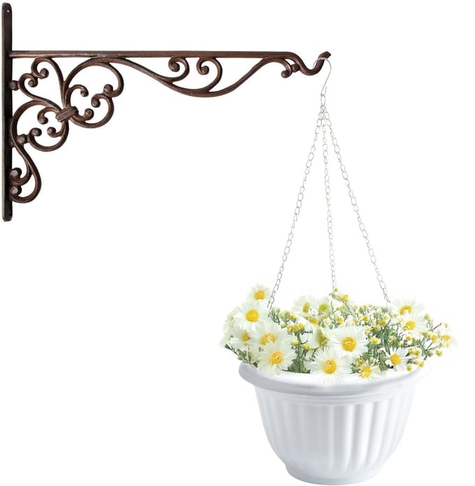 Hangpot + Muurhaak Como - wit - D25 cm - kunststof - ijzer - tuinaccessoires