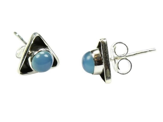 Zilveren knop oorbellen Chalcedoon 925 zilver