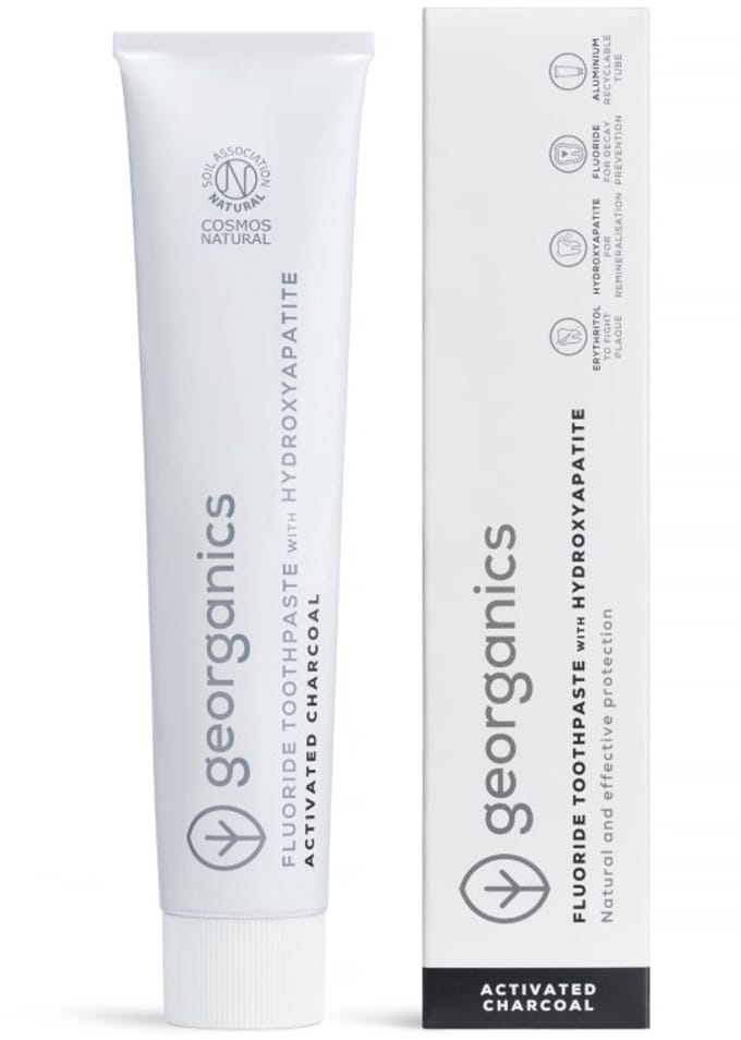 Georganics - Activated Charcoal Tandpasta - 1350 ppm - 75 ml - Natuurlijke - Met Hydroxyapatiet - Fluoride