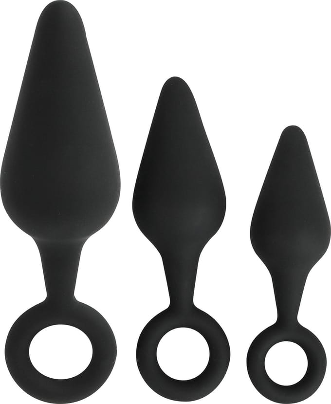 Banoch | Buttplug set pull up trio ring - zwart Siliconen