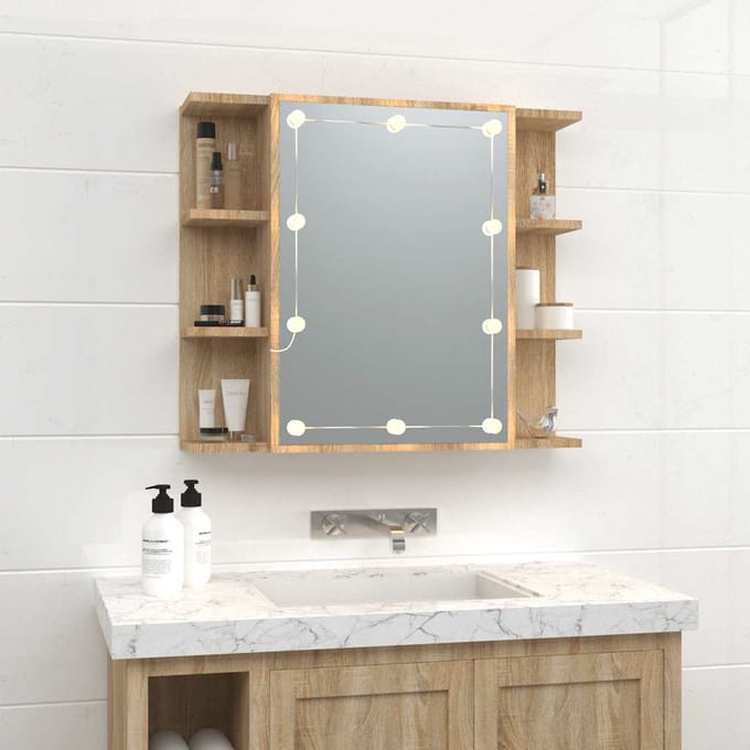 vidaXL - Spiegelkast - met - LED-verlichting - 70x16,5x60 - cm - sonoma - eikenkleur