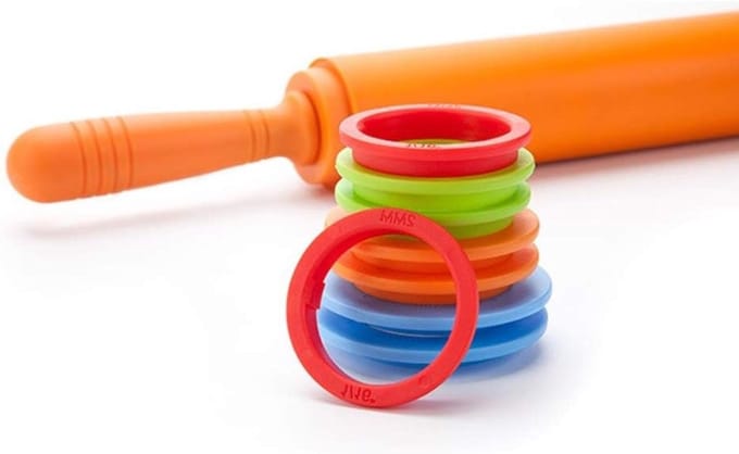 Verstelbare deegroller met ringen, antiaanbak silicone voor het bakken van pizza, taarten en koekjes