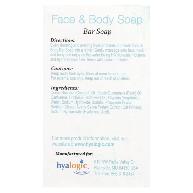 Hyalogic, Face and Body Soap with Hyaluronic Acid, 4 oz (113.4 g) white