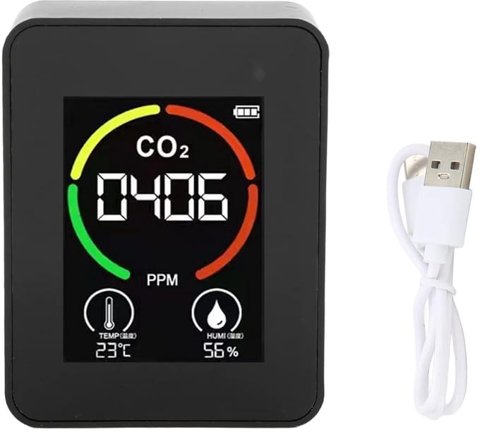 Luchtkwaliteitsmonitor - CO2 meter TVOC - Binnenklimaat meten - USB oplaadbaar - Temperatuur en vochtigheid - Wit