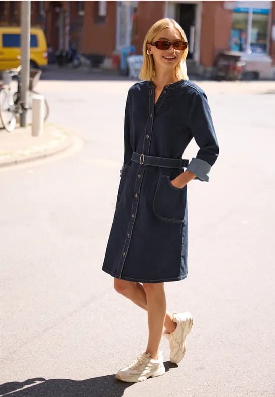 Denim jurk met V-hals
