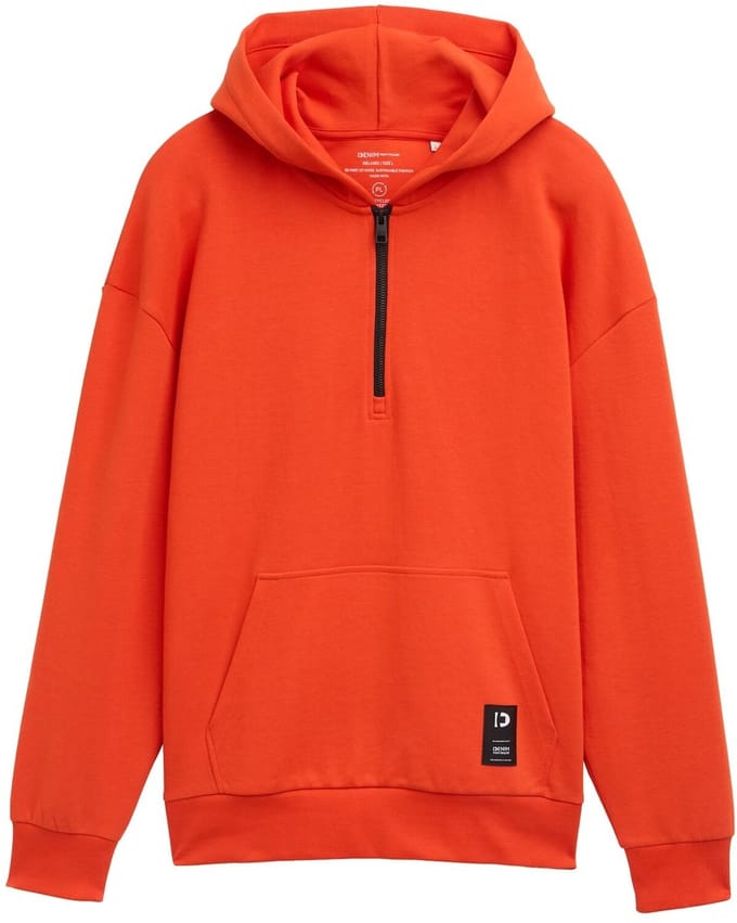 Tom Tailor Denim - Relaxed fit hoodie sweatshirt met rits - Maat S - deep fiery orange