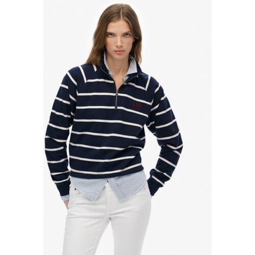 Superdry Athletic Essentials Gestreepte Sweatshirt Met Halve Rits Blauw Grootte: 36