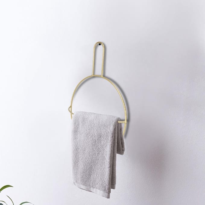 Wandgemonteerd Handdoekenrek Plank Ringhouder Organizer voor Huisbadkamer (Goud) beige