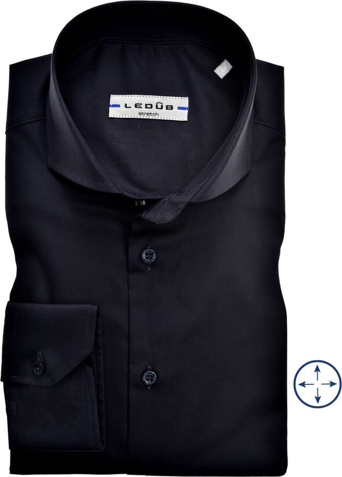 Ledub modern fit overhemd - donkerblauw stretch - Strijkvriendelijk - Boordmaat: 40 (EU maat: M)