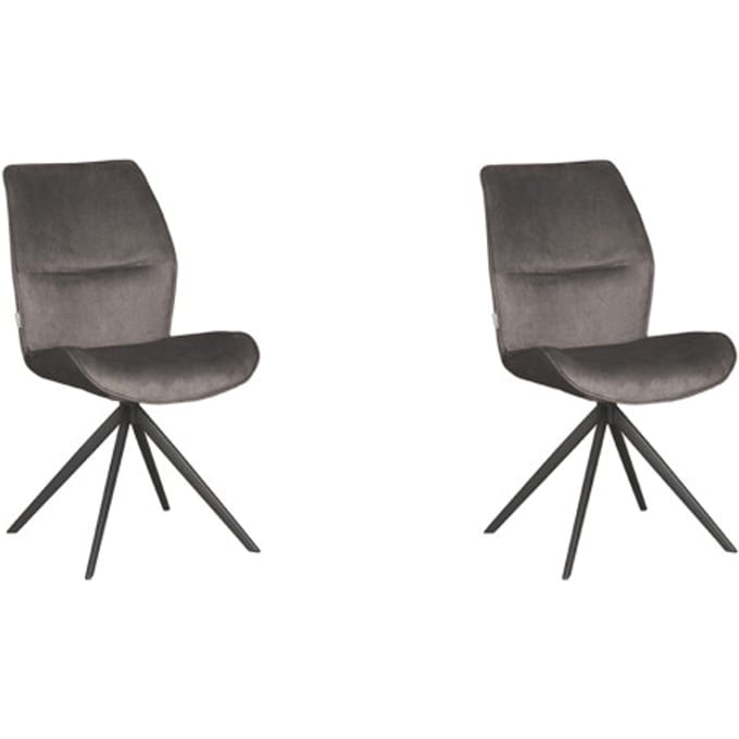LABEL51 Comfy Eetkamerstoel - Grijs - Velvet - Zwart Metaal - Stoel - Normale eetkamerstoel