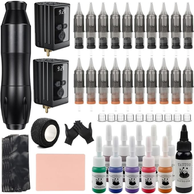 Tattoo Machine met Accessoires - Tattoo kit Draadloos - Complete Set - Zwart