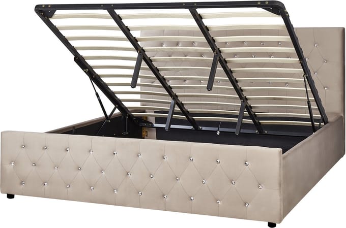 AMIENS - Bed met opbergruimte - Taupe - 180 x 200 cm - Fluweel