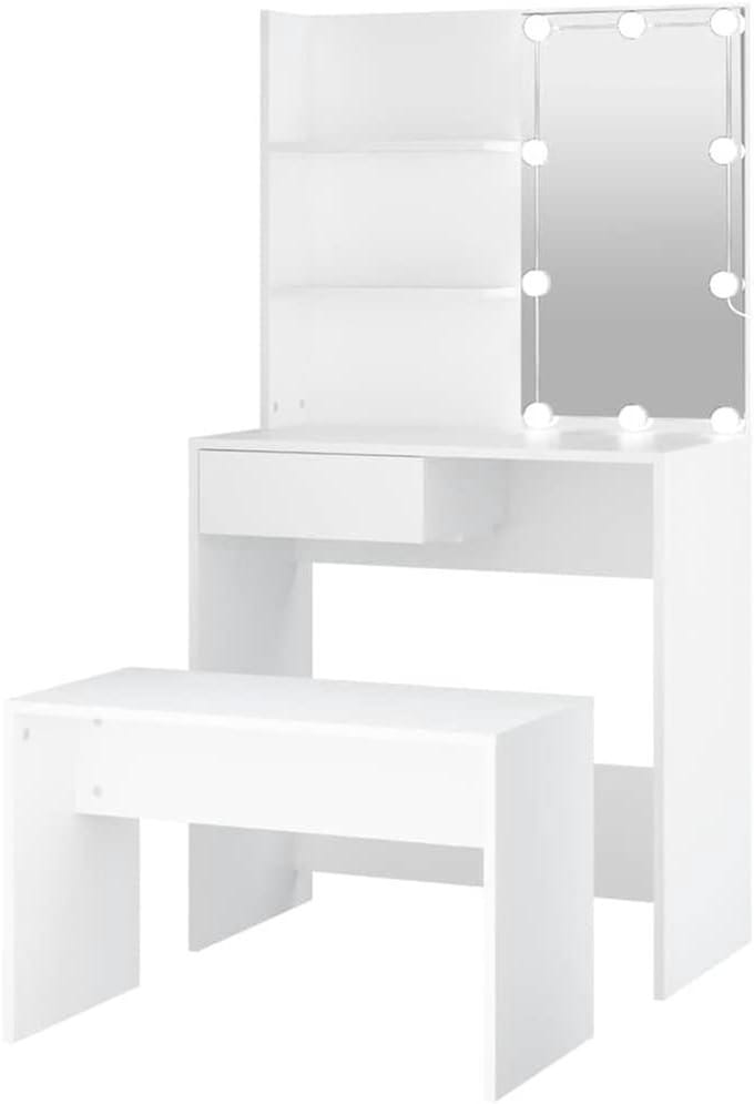 Kaptafelset met LED's - Make-uptafel met spiegel - Schoonheidsroutine uitvoeren - Verstelbare LED-verlichting - 74.5 x 40 x 141 cm
