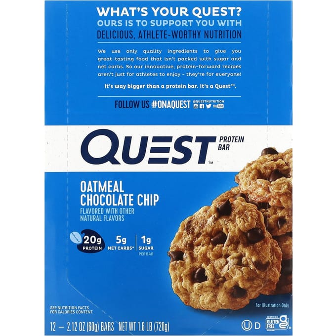 Quest Nutrition, Barres MRE, Flocons d'avoine Pépites de chocolat, 12 barres, 60 g (60 g) chaque