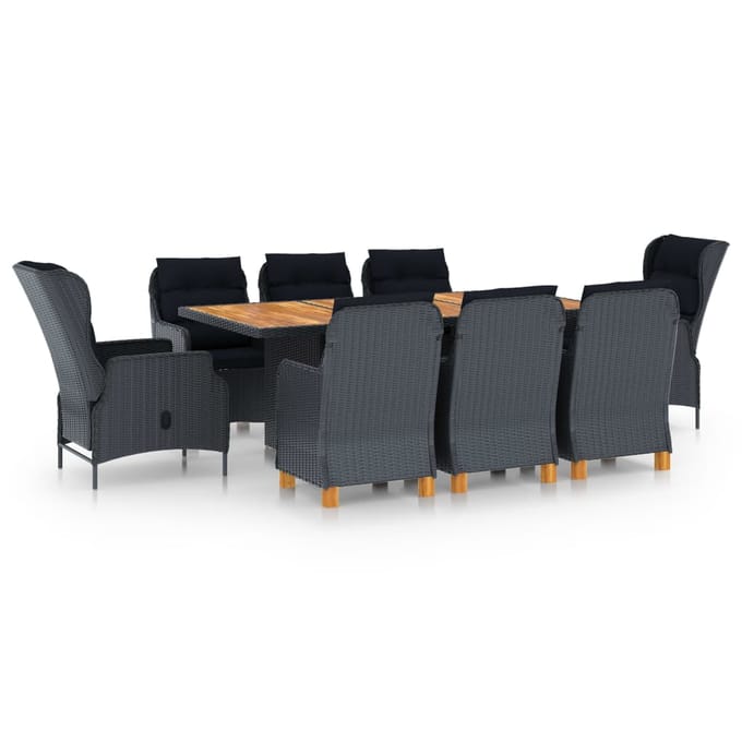 vidaXL - 9-delige - Tuinset - met - kussens - poly - rattan - donkergrijs