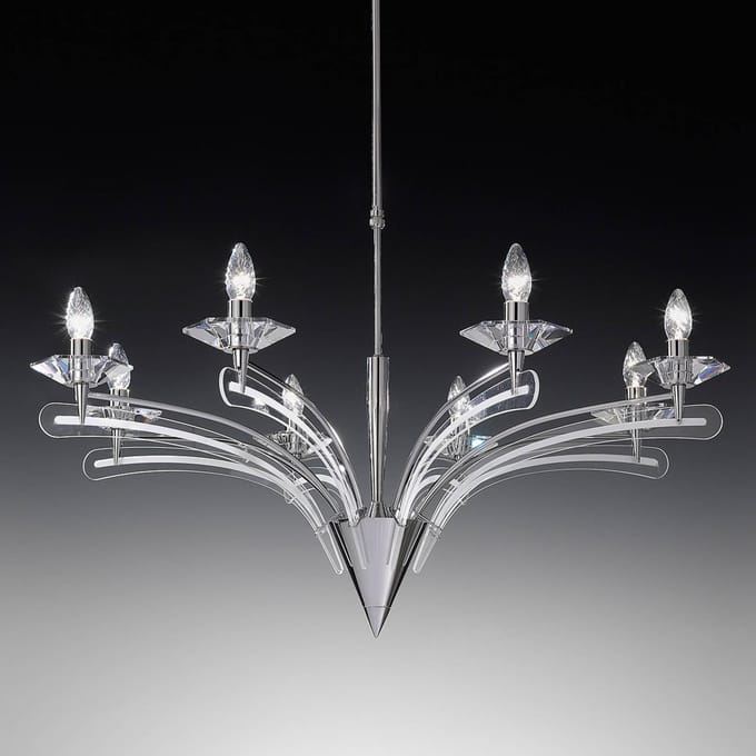 Metallux Kroonluchter ICARO m. kristalglas, 8-lichts, chroo