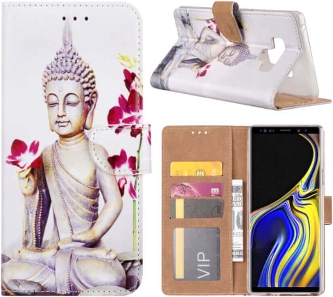 Cityhoesje-Bookcase geschikt voor Samsung Note 9 Pasjeshouder Buddha