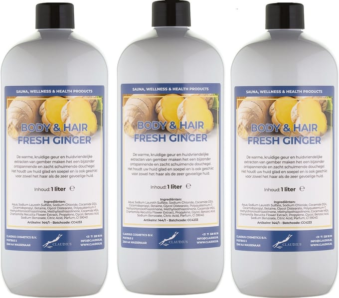 Body & Hair Fresh Ginger 1 Liter - set van 3 stuks - 2 in 1 voor lichaam en haar.