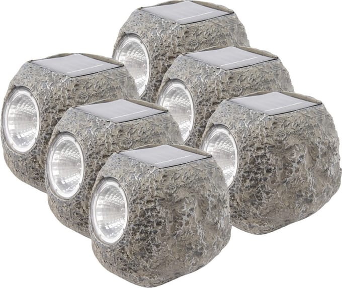Lumineo Buiten spot solar verlichting - 6x -steen - LED - 10 x 12 cm