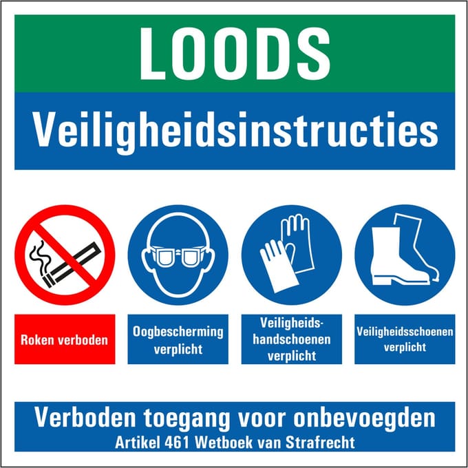 Loods met PBM veiligheidsinstructies sticker 300 x 300 mm