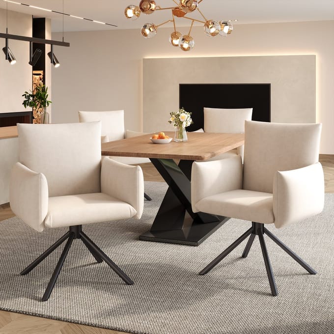 REDOM Eetkamerstoelen Set Van 6 - 360° Draaibaar - Modern - Fluweel En Metaal - Beige