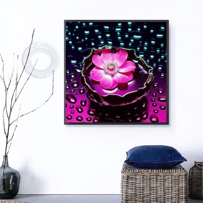 Peinture diamant avec pierres rondes, broderie de fleurs, affichage complet, images de fleurs 30x30 pink