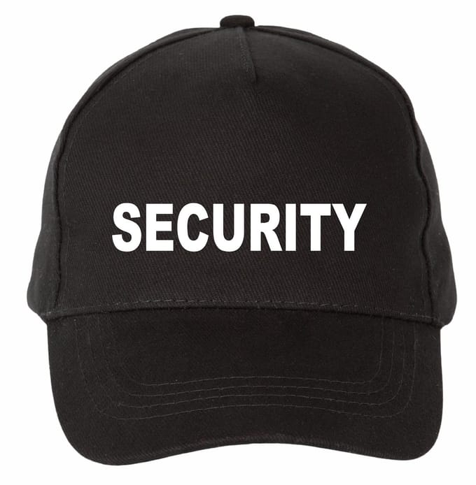 Mijncadeautje - 5 panel - Cap - Verstelbaar - Pet van 100% dik geborsteld katoen- unisex - opdruk wit - Security - zwart