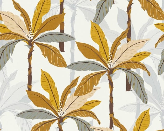 PALMBOMEN BEHANG | Botanisch - wit grijs oranje - A.S. Création Geo Nordic