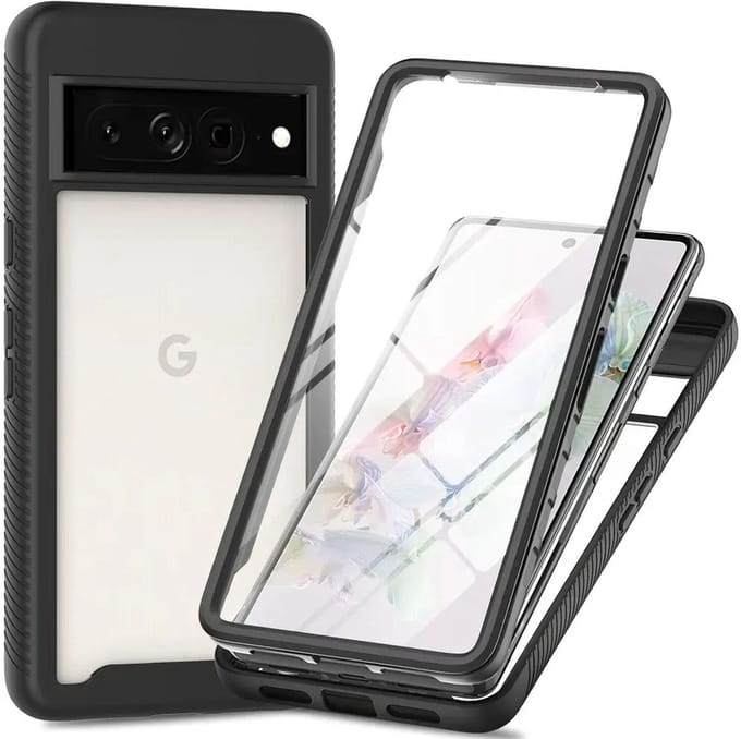 Hoesje met Ingebouwde Screenprotector voor de Google Pixel 8 Pro | Full Protect valbescherming | Doorzichtig / Zwart
