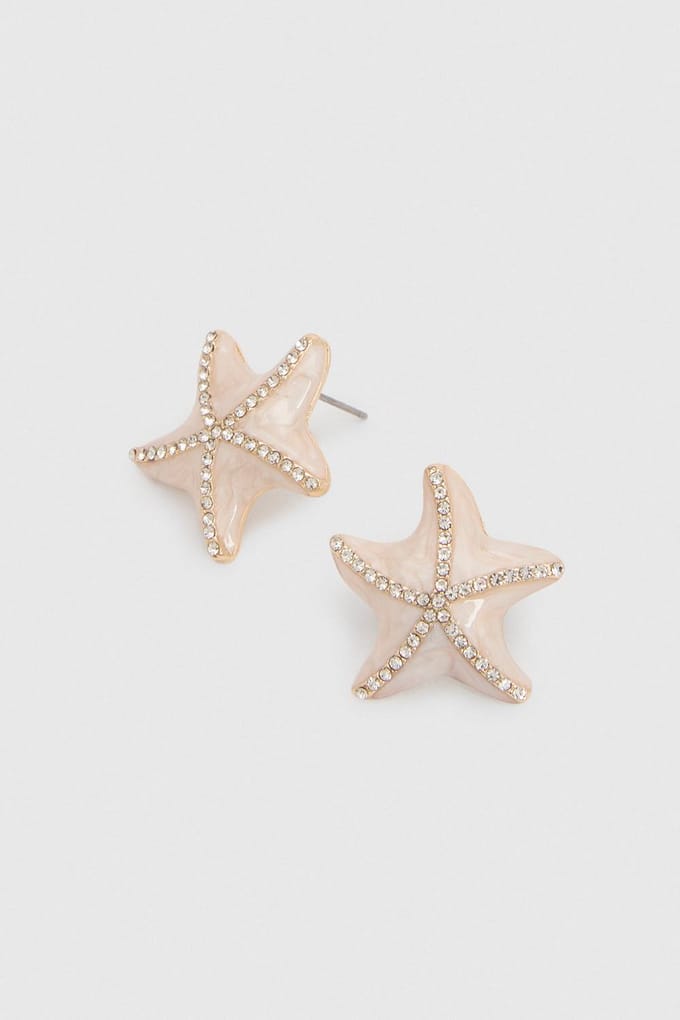 boohoo Dames Geemailleerde Zeester Oorknopjes | Wit