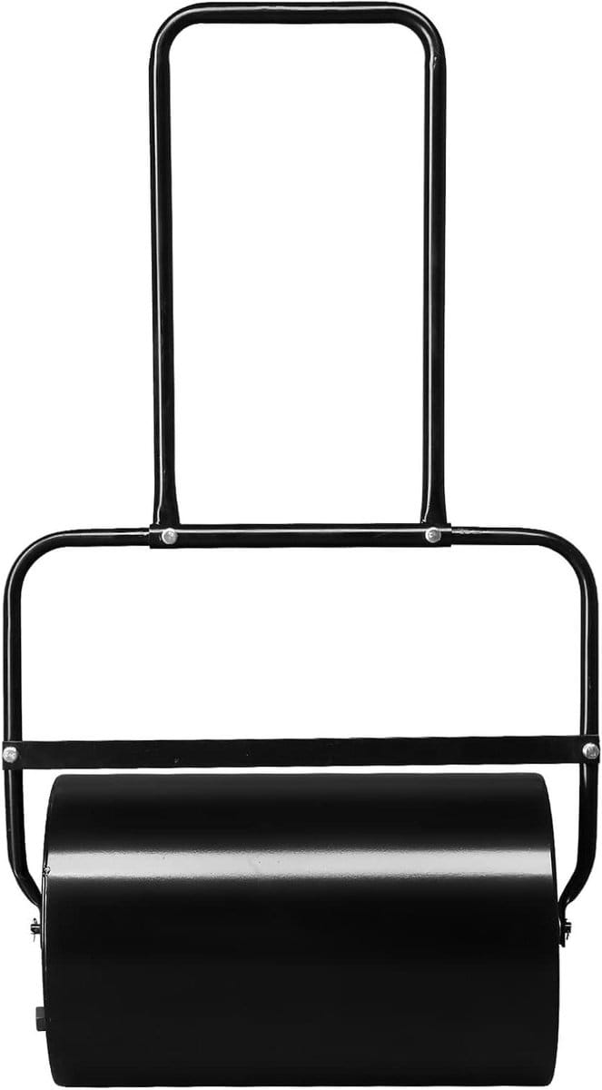 19.5 Inch Lawn Roll, Water Roller and Garden Roller, Iron Cylindrical Roller for Turf Drum Roll with U-Shape Handle for Backyard - Black