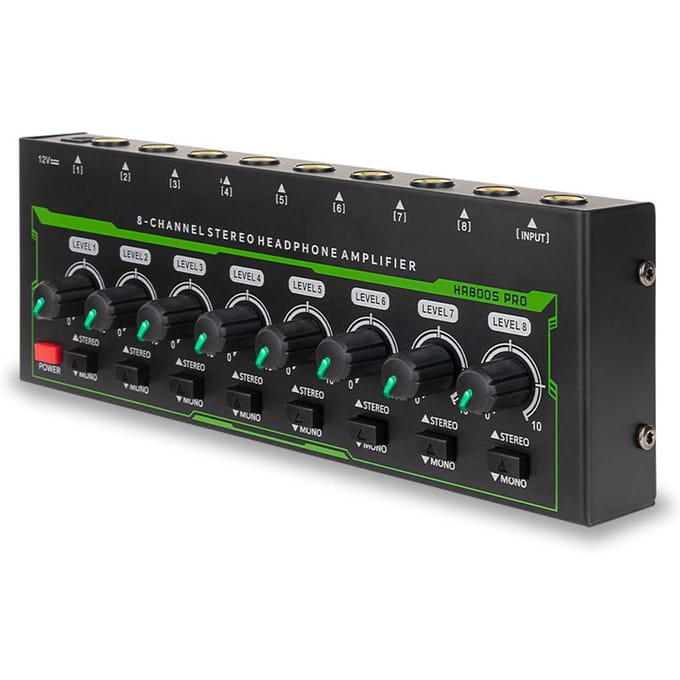 8-kanaals hoofdtelefoonversterker 6,35 mm input/output-interface Stereo hoofdtelefoonversterker Audioversterker US Plug