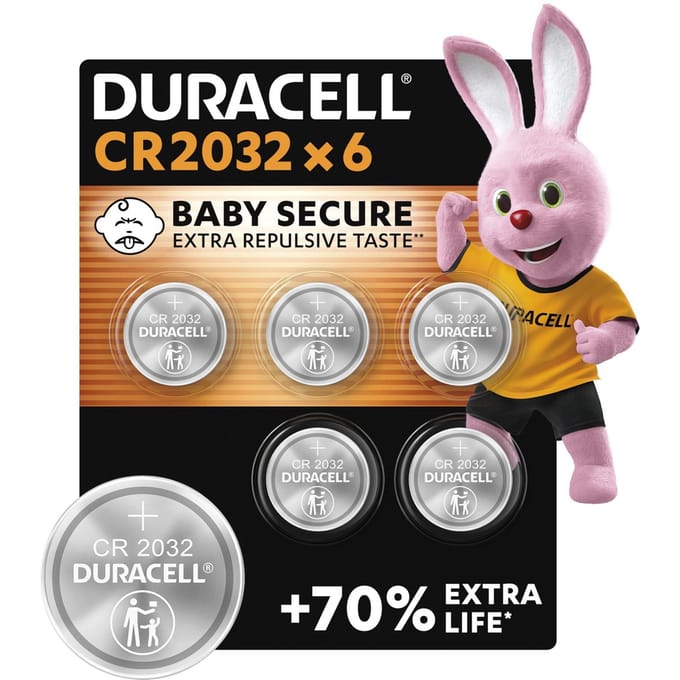 Duracell 2032 Lithium Button Cell Batteries - 3V, CR2032 - Pack of 6