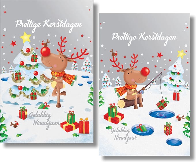 40 Kerstkaarten - Folie - Witte envelop - 10,5 x 16 cm - 2 motieven