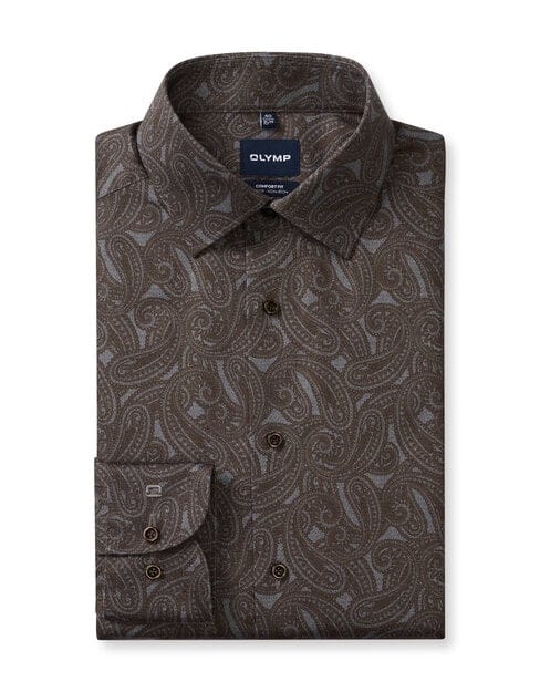 OLYMP Luxor Overhemd, Comfort Fit, New Kent, Zwart-Bruin
