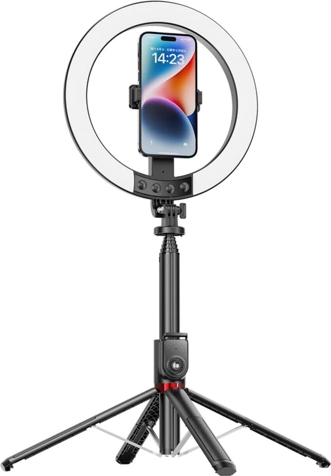 Mobzi 3-in-1 Selfie Stick Tripod with LED Ring Light | Extendable Bluetooth Remote | Adjustable Phone Holder for TikTok, YouTube, Live Streaming & Video Calls.