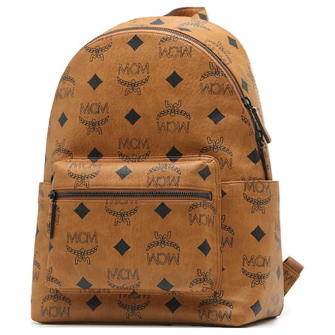 MCM Maxi Groot Logo Design Monogram Print Klassieke Studded Gecoat Canvas Rugzak Unisex rugzak Bruin Cognac MMKDAVE01CO001 Basic Set (Bag+Dust Bag)