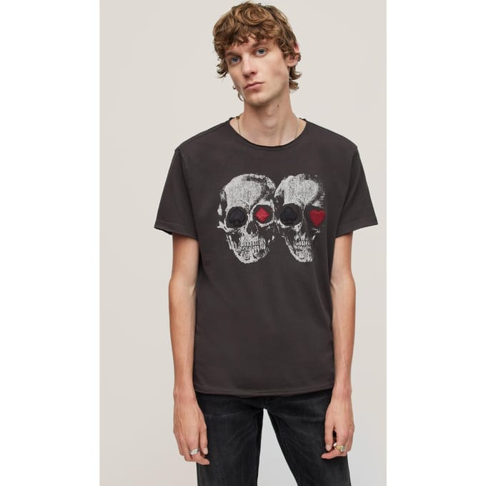 John Varvatos Ss Raw Edge Tee - Double Coal Maat: XS | T-shirts met Print Outlet | Heren | Zwart