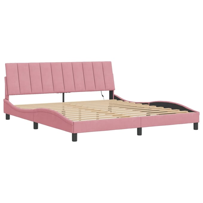vidaXL - Bedframe - met - LED - zonder - matras - "Hanko" - - fluweel - roze - 180x200 - cm