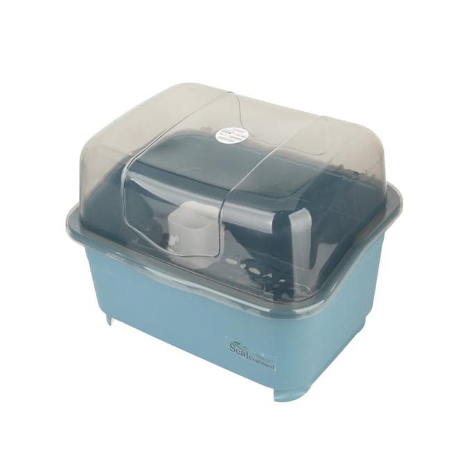 Afwasrek Afwasbak Bestekhouder Organizer met Afdruipbak en Transparant Deksel gray