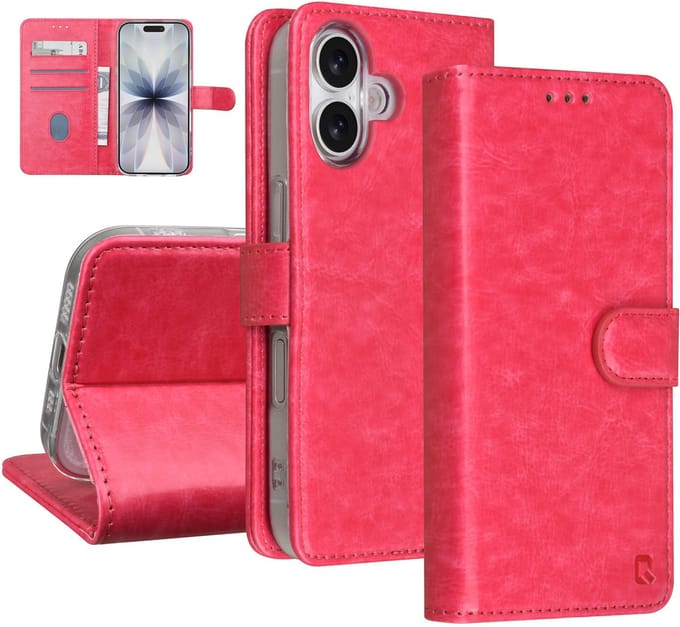 TUNIQ Book type case - iPhone 17 - Hot Pink - 3 kaartsleuven - Magnetische sluiting