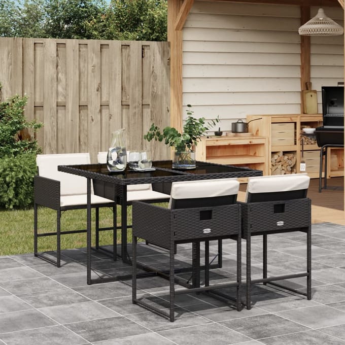 vidaXL - 5-delige - Tuinset - met - kussens - poly - rattan - zwart