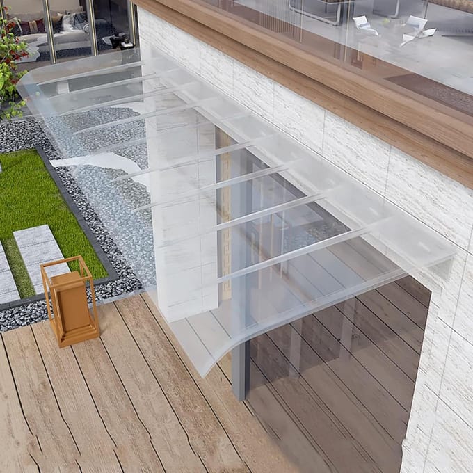 Voordeur afdak - Regenkap huis - Bescherming tegen weer - Polycarbonaat constructie - 40x210cm - Transparant