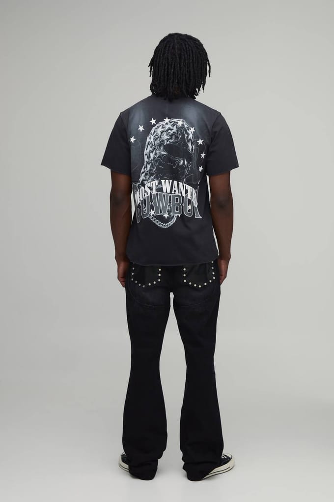 Lange Slanke Gestapelde Uitlopende Western Naad Detail Jeans | Washed Black | Size 34