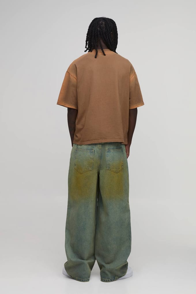 Oversized Gekrompen Spray Naad Wash T-shirt | Chocolate | Size Medium